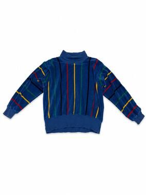 Vintage Aileen II Women’s 16W Blue Velour Striped Mock Neck Pullover Sweater